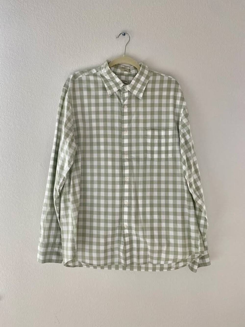 J.Crew Mens Secret Wash Gingham Button Down Shirt Sage Green Slim Size XL